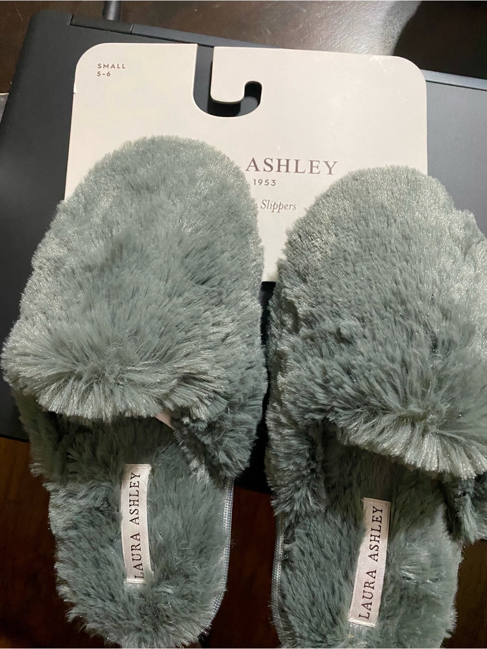 Laura Ashley Plush Mint Green Memory Foam Slippers